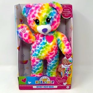 BUILD-A-BEAR WORKSHOP Secret Diary Bear RECORDABLE Rainbow Heart Fur 11" NEW